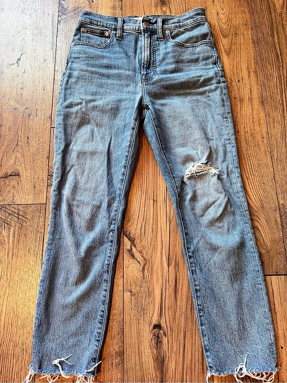 Madewell The Perfect Vintage Jean High Rise Knee Distressed Raw Cut Hem Size 27
